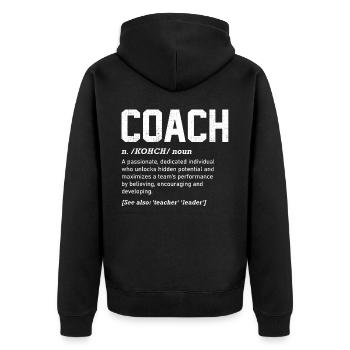 Coach Definition, Trainerteam - Unisex Premium Bio Zip Hoodie - Schwarz - Hinten - Nico (187cm)