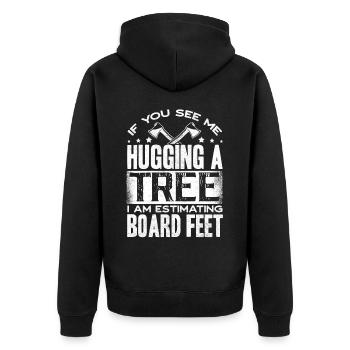 Baumumarmung, Holzbearbeitung, Holzarbeiter - Unisex Premium Bio Zip Hoodie - Schwarz - Hinten - Nico (187cm)