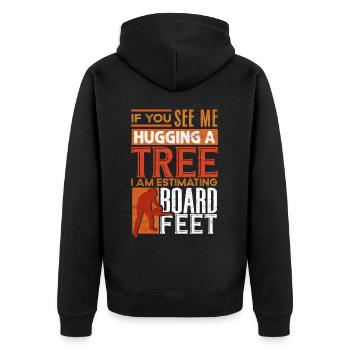 Baumumarmung, Holzbearbeitung, Holzarbeiter - Unisex Premium Bio Zip Hoodie - Schwarz - Hinten - Nico (187cm)
