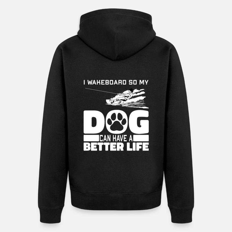 Wakeboard Wakeboarder Hund - Unisex Premium Bio Zip Hoodie - Schwarz