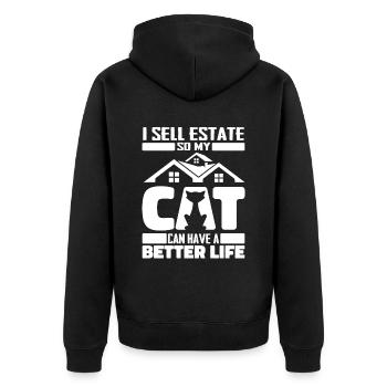 Real Estate Agent Cat - Unisex Premium Organic Zip Hoodie - black - Back - Nico (187cm)
