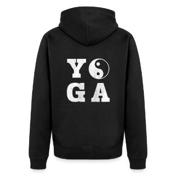 Yoga Lettering with Yin and Yang | Yoga - Unisex Premium Bio Zip Hoodie - Schwarz - Hinten - Nico (187cm)