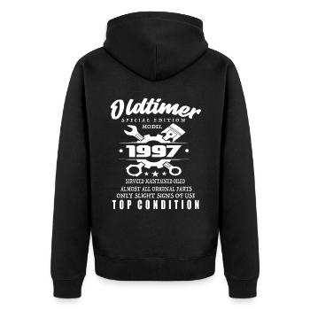 Oldtimer Special Edition Modell 1997 Geburtstag - Unisex Premium Bio Zip Hoodie - Schwarz - Hinten - Nico (187cm)
