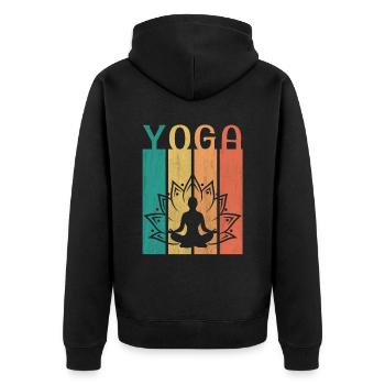 Retro Lotus Flower Meditating Yoga - Unisex Premium Bio Zip Hoodie - Schwarz - Hinten - Nico (187cm)