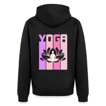 Retro Lotus Flower Meditating Yoga - Unisex Premium Bio Zip Hoodie - Schwarz - Hinten - Nico (187cm)