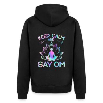 Keep Calm and Say OM Yoga - Unisex Premium Bio Zip Hoodie - Schwarz - Hinten - Nico (187cm)