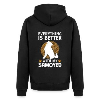 Alles ist besser mit Samojede Schlittenhund - Unisex Premium Bio Zip Hoodie - Schwarz - Hinten - Nico (187cm)
