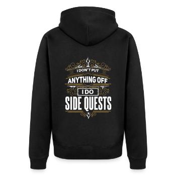Witziges Gamer side questes Spruch - Unisex Premium Bio Zip Hoodie - Schwarz - Hinten - Nico (187cm)