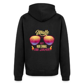 Witziges Mallorca Insel Motiv - Unisex Premium Bio Zip Hoodie - Schwarz - Hinten - Nico (187cm)