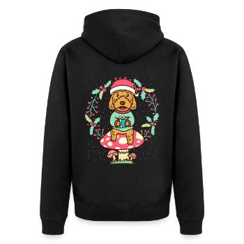 Cockapoo Hund Auf Pilz Weihnachtskranz Weihnachten - Unisex Premium Bio Zip Hoodie - Schwarz - Hinten - Nico (187cm)