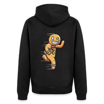 Lebkuchen Football Spielen Sport Weihnachten - Unisex Premium Bio Zip Hoodie - Schwarz - Hinten - Nico (187cm)