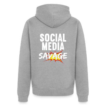 Social Media Savage Job Social Media Manager - Unisex Premium Bio Zip Hoodie - Grau meliert - Hinten - Nico (187cm)