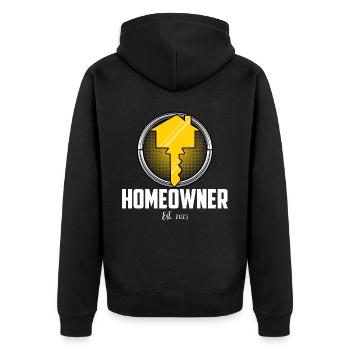 Homeowner 2023 - Unisex Premium Bio Zip Hoodie - Schwarz - Hinten - Nico (187cm)