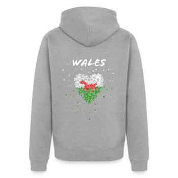 Wales Walesflagge Walesfahne Walesfan Fahne Flagge - Unisex Premium Bio Zip Hoodie - Grau meliert - Hinten - Nico (187cm)