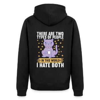 Misanthrop Sarkasmus - Unisex Premium Bio Zip Hoodie - Schwarz - Hinten - Nico (187cm)
