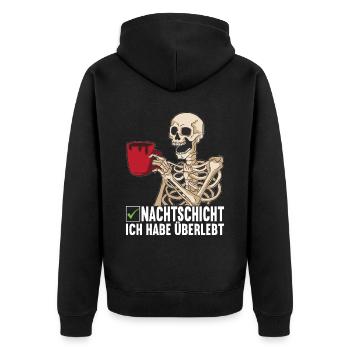 Nachtschicht Nachtdienst - Unisex Premium Bio Zip Hoodie - Schwarz - Hinten - Nico (187cm)