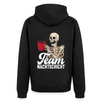 Nachtschicht Nachtdienst - Unisex Premium Bio Zip Hoodie - Schwarz - Hinten - Nico (187cm)