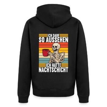 Nachtschicht Nachtdienst - Unisex Premium Bio Zip Hoodie - Schwarz - Hinten - Nico (187cm)
