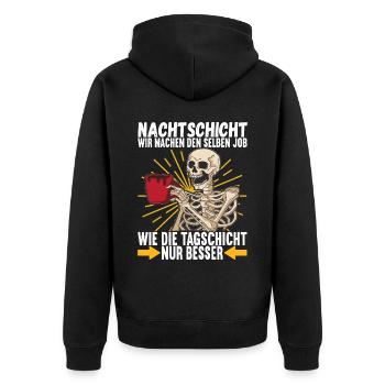 Nachtschicht Nachtdienst - Unisex Premium Bio Zip Hoodie - Schwarz - Hinten - Nico (187cm)