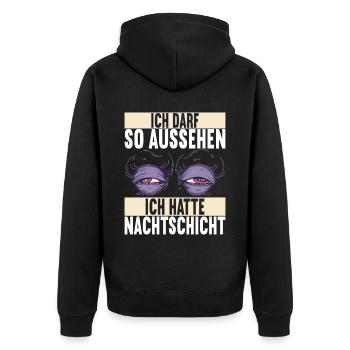 Nachtschicht Nachtdienst - Unisex Premium Bio Zip Hoodie - Schwarz - Hinten - Nico (187cm)
