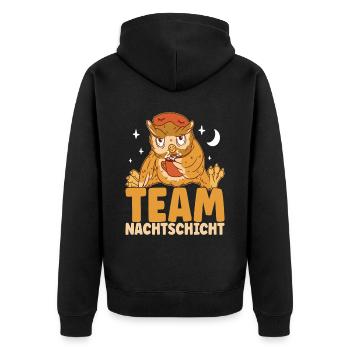 Nachtschicht Nachtdienst - Unisex Premium Bio Zip Hoodie - Schwarz - Hinten - Nico (187cm)