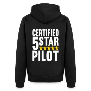 Pilot Flugzeug - Unisex Premium Bio Zip Hoodie - Schwarz - Hinten - Nico (187cm)