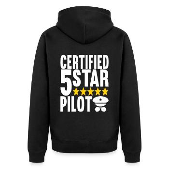 Pilot Flugzeug - Unisex Premium Bio Zip Hoodie - Schwarz - Hinten - Nico (187cm)