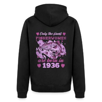 Finest Fisherwomen Born 1936 Womens 87th Birthday - Unisex Premium Bio Zip Hoodie - Schwarz - Hinten - Nico (187cm)