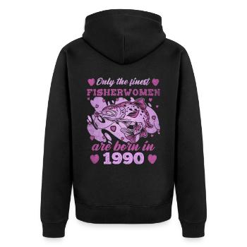 Finest Fisherwomen Born 1990 Womens 33th Birthday - Unisex Premium Bio Zip Hoodie - Schwarz - Hinten - Nico (187cm)