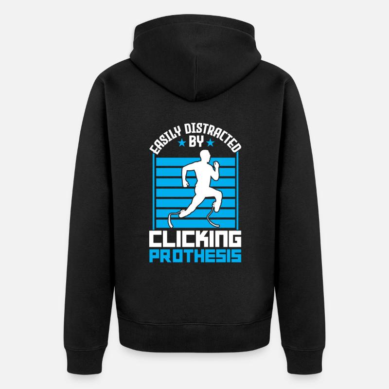 Easily Distracted By Clicking Prothesis - Unisex Premium Bio Zip Hoodie - Schwarz