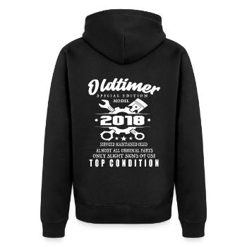 Oldtimer Special Edition Model 2018 Birthday - Unisex Premium Organic Zip Hoodie - black - Back - Nico (187cm)