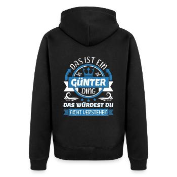 Günter Name Vorname Namenstag Namensgeschenk - Unisex Premium Bio Zip Hoodie - Schwarz - Hinten - Nico (187cm)
