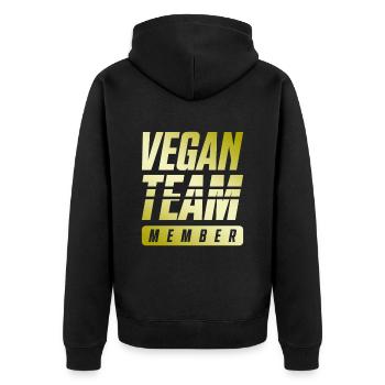 Vegan Team - Unisex Premium Bio Zip Hoodie - Schwarz - Hinten - Nico (187cm)