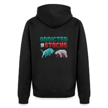Addicted to Stocks, Bull Bear Stock Market - Unisex Premium Organic Zip Hoodie - black - Back - Nico (187cm)