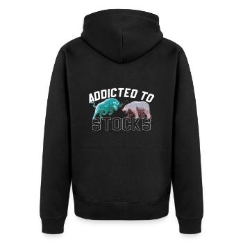 Addicted to Stocks, Bull Bear Stock Market - Unisex Premium Organic Zip Hoodie - black - Back - Nico (187cm)