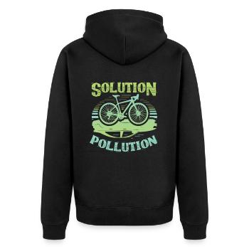 Polution Solution Umweltschutz Radfahren - Unisex Premium Bio Zip Hoodie - Schwarz - Hinten - Nico (187cm)