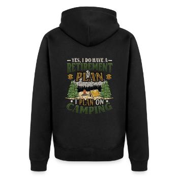 Retirement plan camping, retirement camper - Unisex Premium Organic Zip Hoodie - black - Back - Nico (187cm)