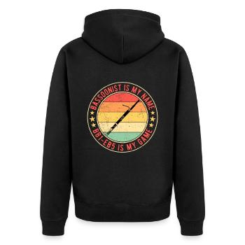 Fagott Bassoonist Is My Name Bb1 Eb5 Is My Game - Unisex Premium Bio Zip Hoodie - Schwarz - Hinten - Nico (187cm)