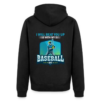 Ich werde dich mit meinem Baseballschläger - Unisex Premium Bio Zip Hoodie - Schwarz - Hinten - Nico (187cm)