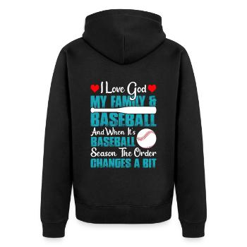 J’aime Dieu, ma famille et le baseball. - Veste à capuche bio Premium Unisexe - noir - Dos - Nico (187cm)