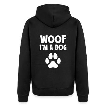 Woof I'm A Dog Funny Lazy Halloween Costume Dog - Unisex Premium Organic Zip Hoodie - black - Back - Nico (187cm)