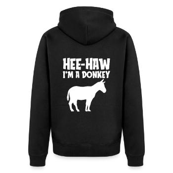 Hee-Haw Im a Donkey Funny Lazy Halloween Costume - Unisex Premium Organic Zip Hoodie - black - Back - Nico (187cm)