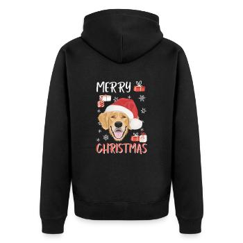 Golden Retriever Merry Christmas - Unisex Premium Organic Zip Hoodie - black - Back - Nico (187cm)