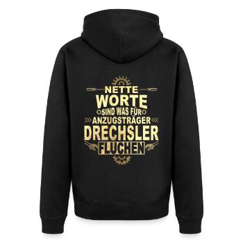 Drechseln Drechselbank Holz Drechsler - Unisex Premium Bio Zip Hoodie - Schwarz - Hinten - Nico (187cm)