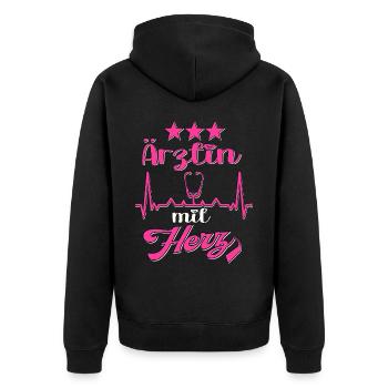 Ärztin mit Herz Arzt Damen Ärztin - Unisex Premium Bio Zip Hoodie - Schwarz - Hinten - Nico (187cm)