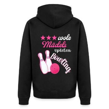 Coole Frauen Spielen Bowling Kegeln Kegelbahn - Unisex Premium Bio Zip Hoodie - Schwarz - Hinten - Nico (187cm)
