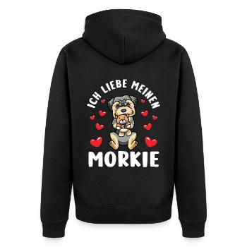 Ich Liebe Meinen Morkie Hund - Unisex Premium Bio Zip Hoodie - Schwarz - Hinten - Nico (187cm)