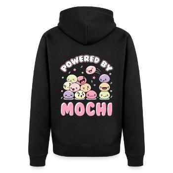Powered By Mochi Kawaii Dessert Anime Japanisch - Unisex Premium Bio Zip Hoodie - Schwarz - Hinten - Nico (187cm)