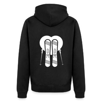 Herz - Skifahren - (2) - Unisex Premium Bio Zip Hoodie - Schwarz - Hinten - Nico (187cm)