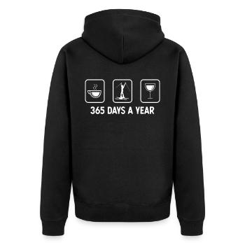 365 Tage im Jahr - Wein - Skifahren weiblich - - Unisex Premium Bio Zip Hoodie - Schwarz - Hinten - Nico (187cm)